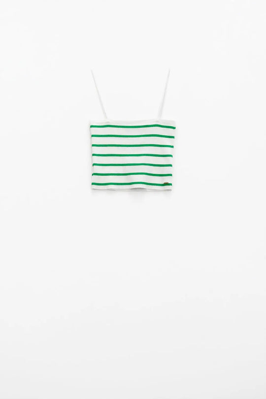 Striped White and Green Top With Square Neckline - Tops Sweaters