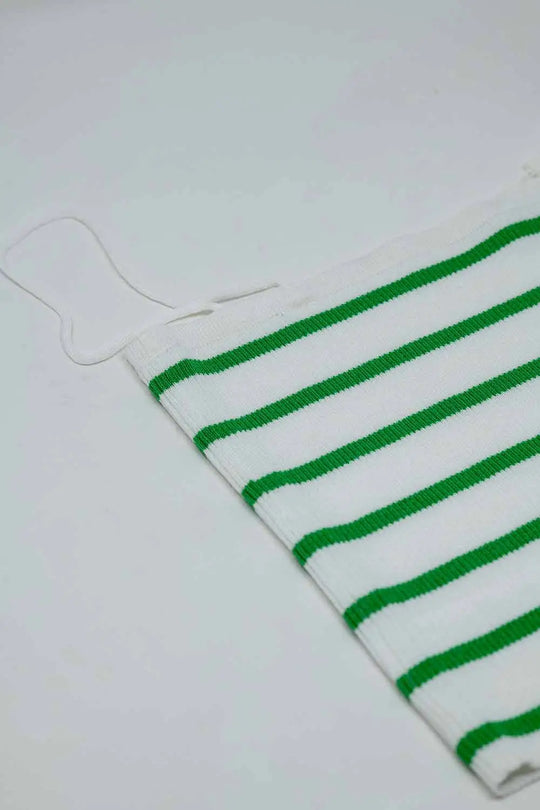 Striped White and Green Top With Square Neckline - Tops Sweaters