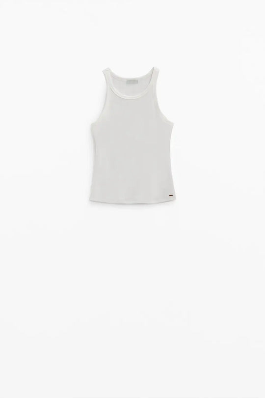 Sleeveless White Top With Ribbed Details - T-Shirts Tops