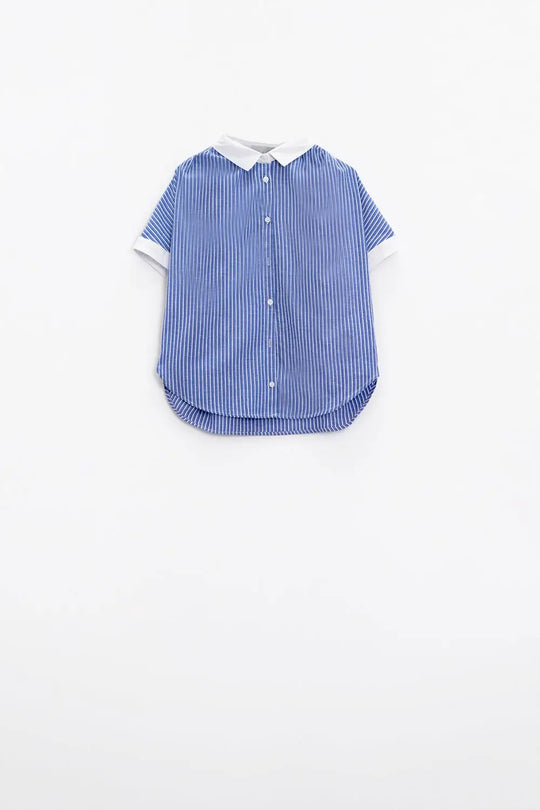 Blue shirt with short sleeves and vertical stripes - Shirts