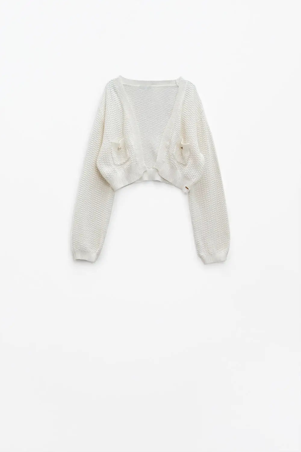 White long sleeve cardigan with button closure and front pockets - Cardigans