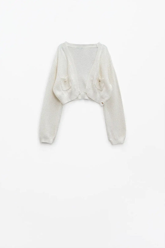 White long sleeve cardigan with button closure and front pockets - Cardigans