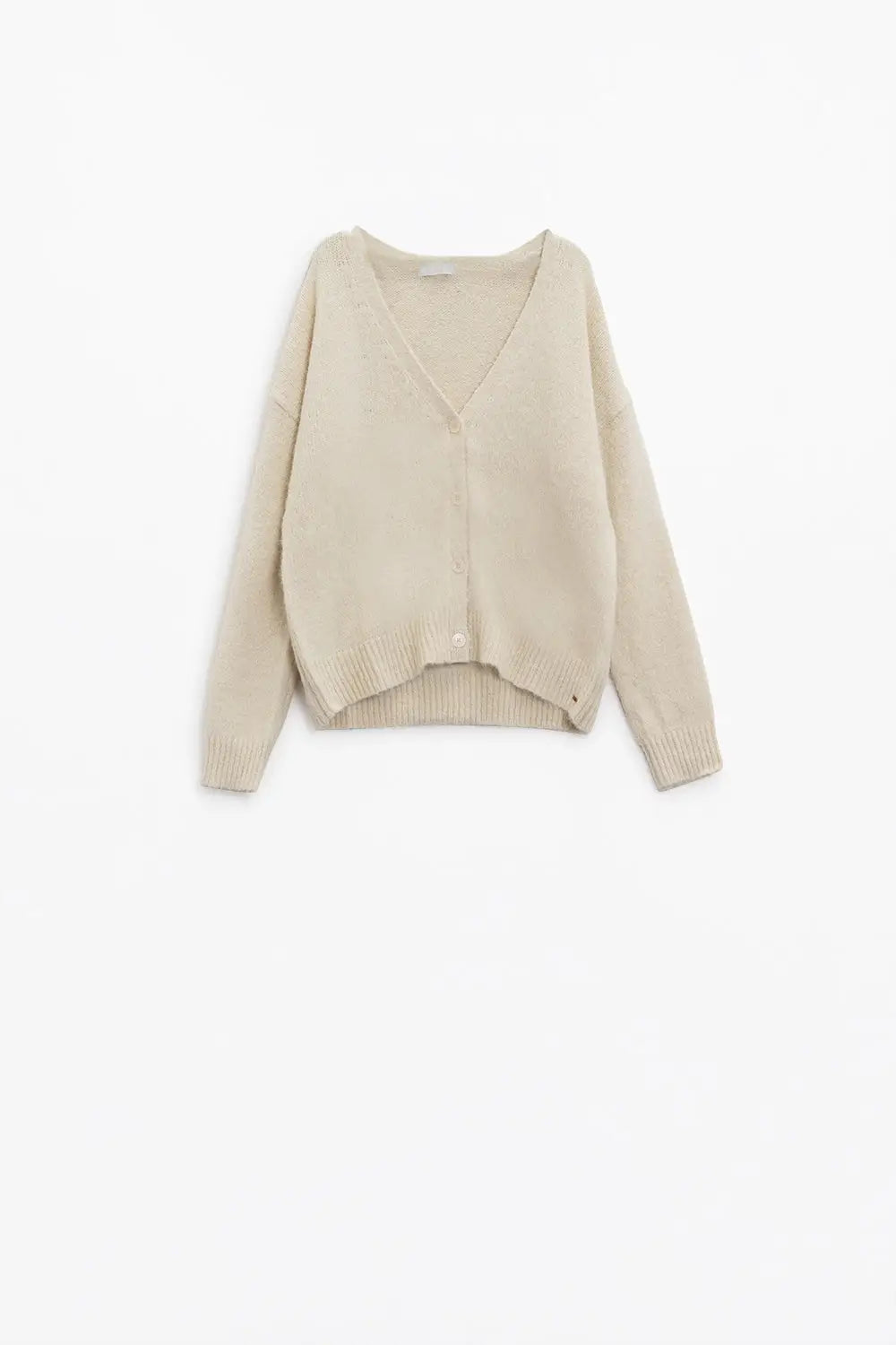 Long sleeves creme cardigan with front closure with buttons - Cardigans