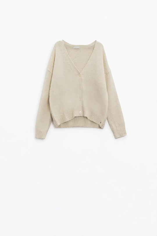 Long sleeves creme cardigan with front closure with buttons - Cardigans
