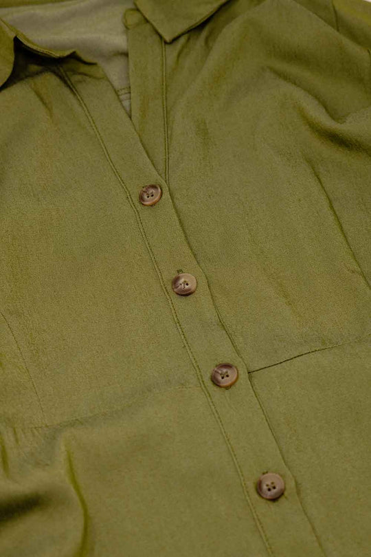 Green Maxi Shirt Dress With Polo Collar