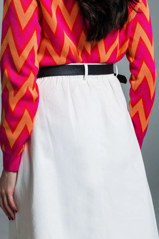 A line Midi White Skirt With Pockets in White - Skirts