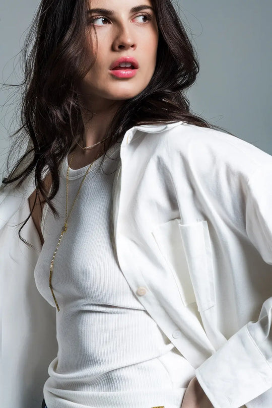 Boyfriend Cut Shirt With 3/4 Sleeve in White - Shirts
