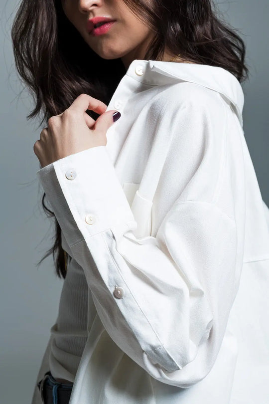 Boyfriend Cut Shirt With 3/4 Sleeve in White - Shirts