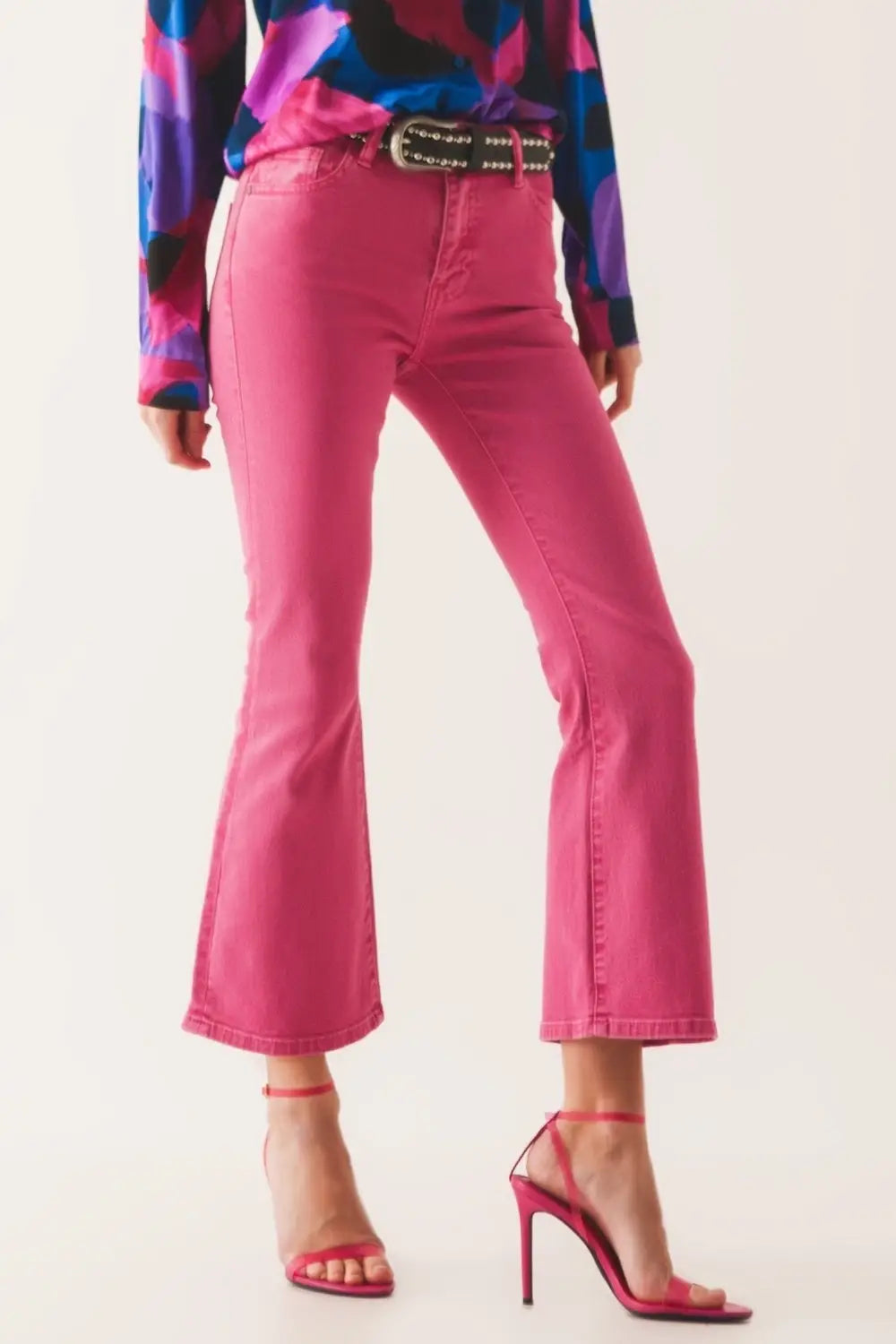 High waist flare jean in pink - Colored Jeans