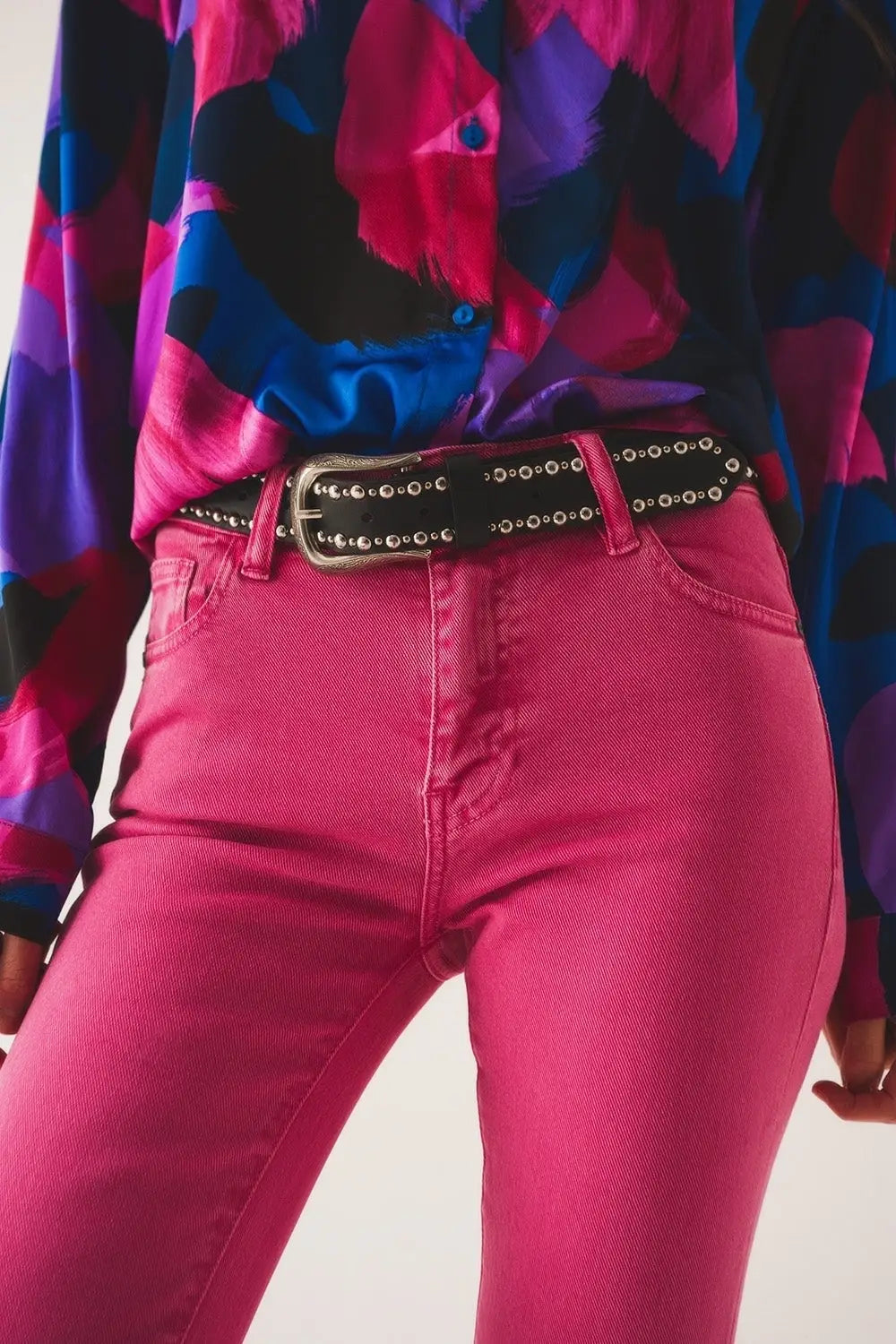 High waist flare jean in pink - Colored Jeans