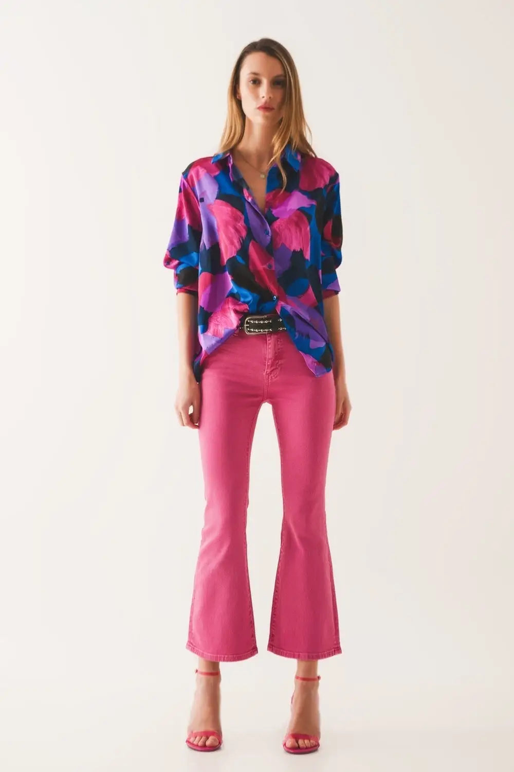High waist flare jean in pink - Colored Jeans