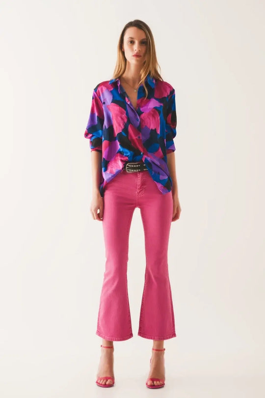 High waist flare jean in pink - Colored Jeans