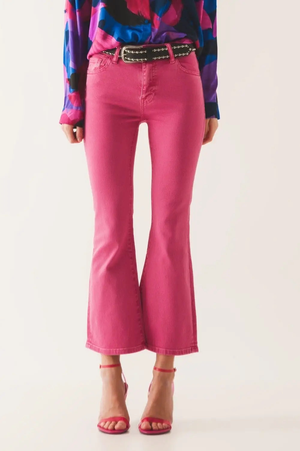 High waist flare jean in pink - Colored Jeans
