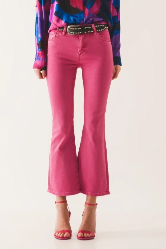 High waist flare jean in pink - Colored Jeans