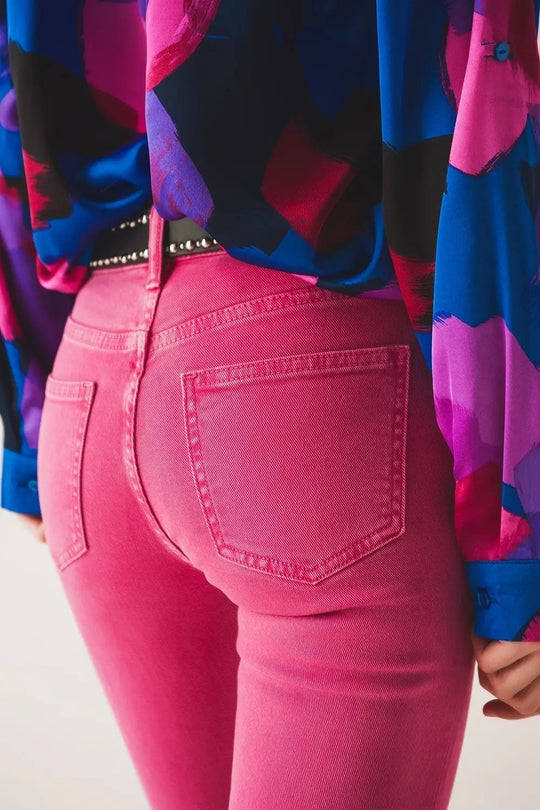 High waist flare jean in pink - Colored Jeans