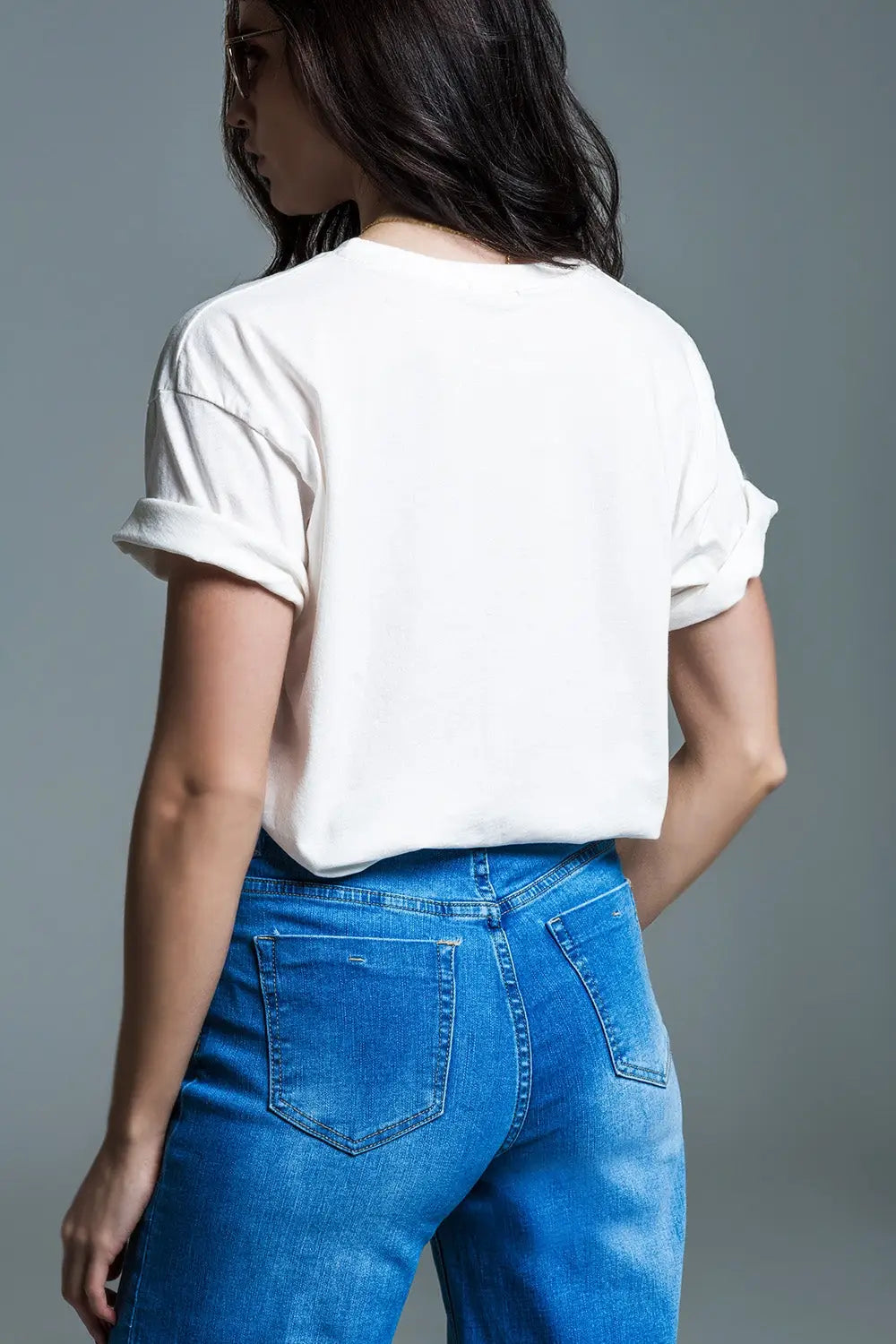 Short Sleeve T-shirt With Graphic Peace Sign Design At The Front In Cream - WHITE / ONE - T-Shirts