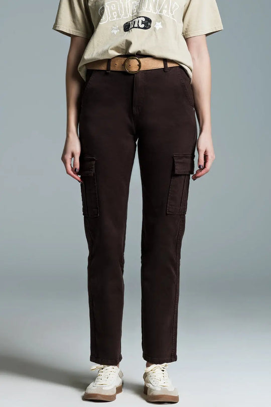 Relaxed cargo pants in dark brown - Colored Jeans