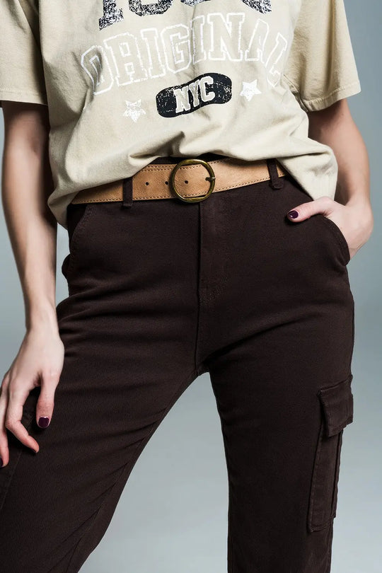 Relaxed cargo pants in dark brown - Colored Jeans