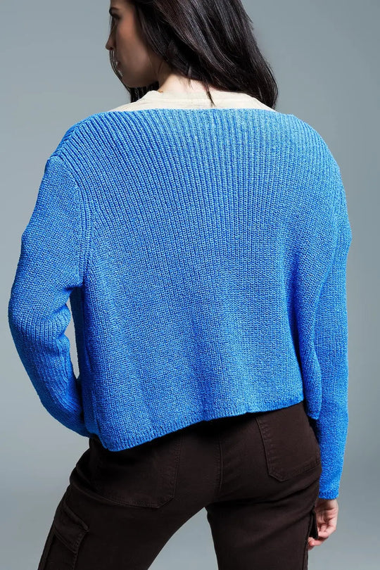 Open Blue Cardigan in Light Open Knit - Cardigans