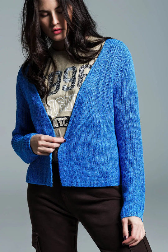 Open Blue Cardigan in Light Open Knit - Cardigans