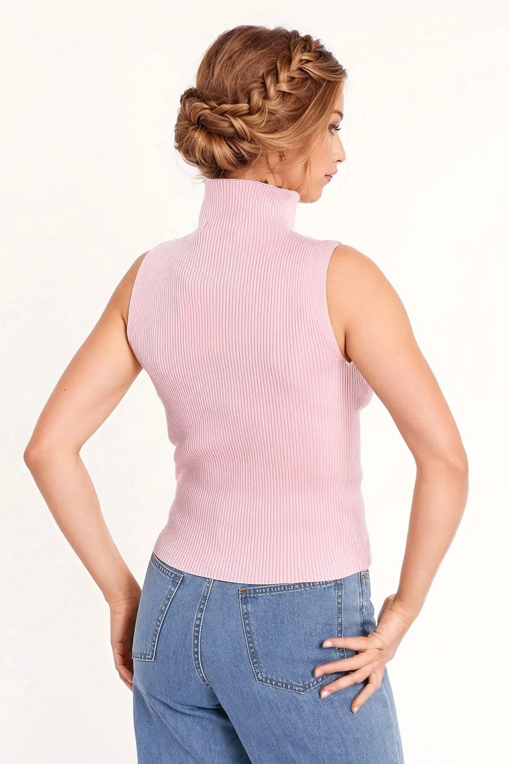 Knitted baby pink top without sleeves - Sweaters