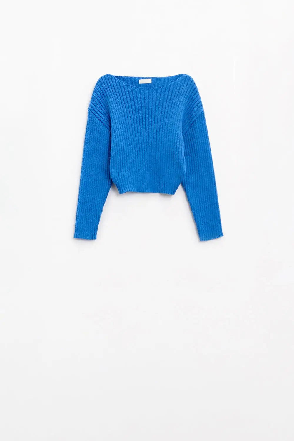 Relaxed Ribbed Boat Neck Sweater in Blue - Sweaters