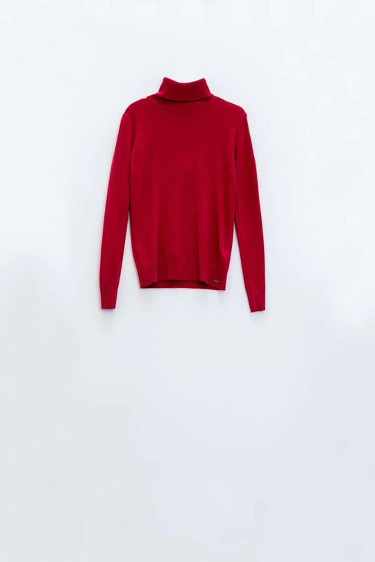 Fine knit high neck jumper in wine color - Sweaters