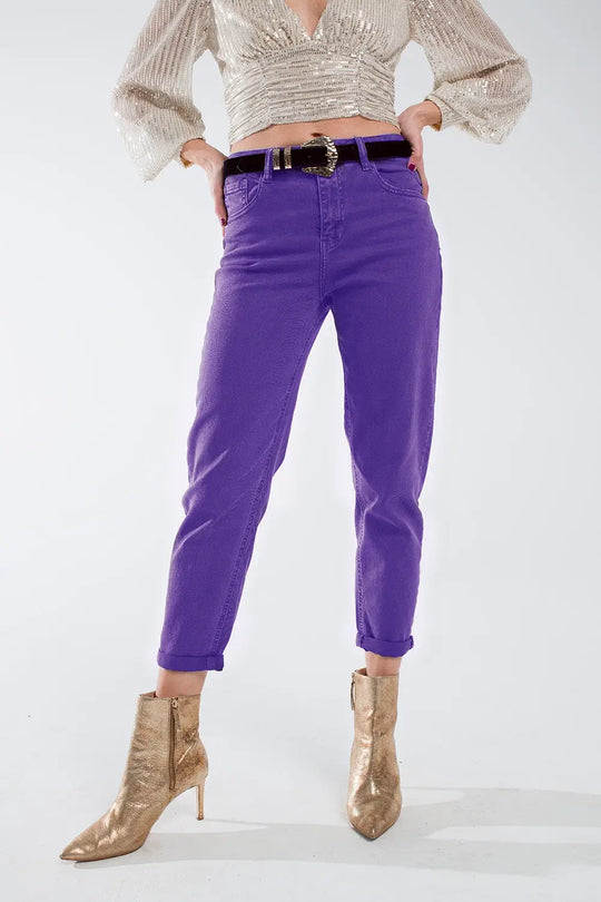 Purple straight leg jeans with hem - Colored Jeans