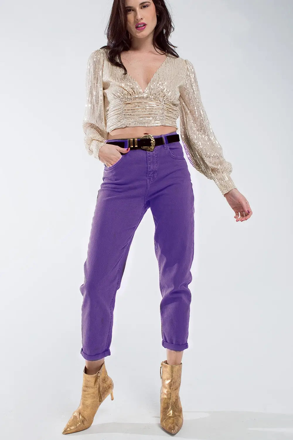 Purple straight leg jeans with hem - Colored Jeans