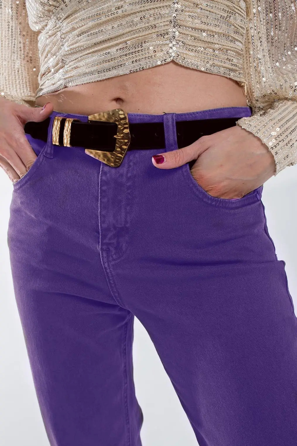 Purple straight leg jeans with hem - Colored Jeans