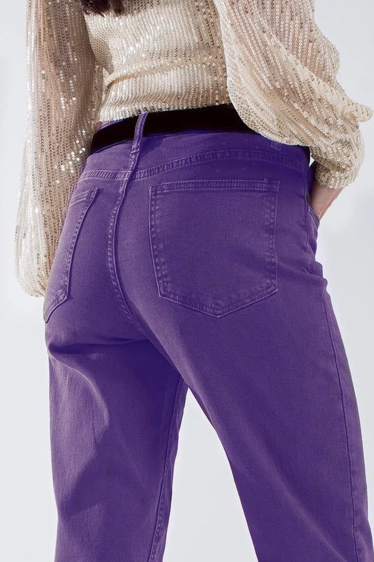 Purple straight leg jeans with hem - Colored Jeans