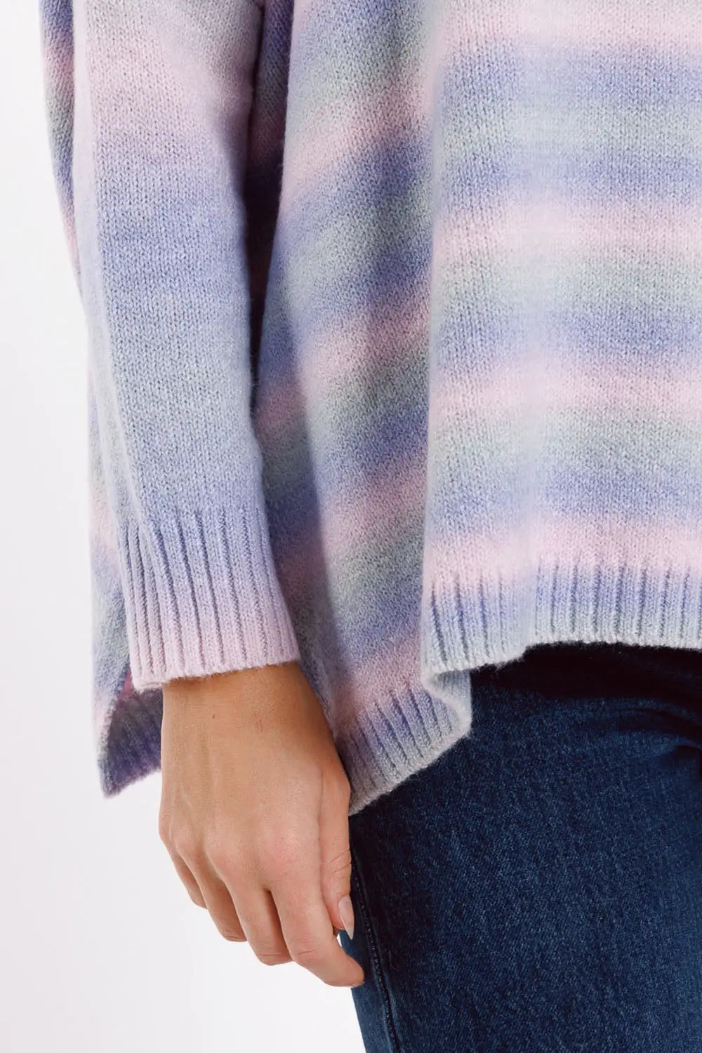 Oversized Multicolor in Shades of Purple High Neck Sweater With Side Slits - PURPLE / ONE - Sweaters