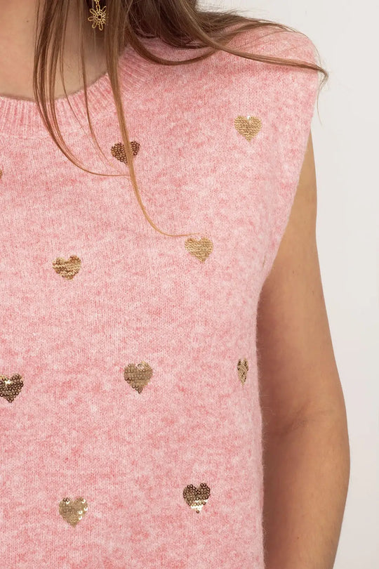Sleeveless sweater in pink with silver sequin hearts - PINK / ONE - Sweaters