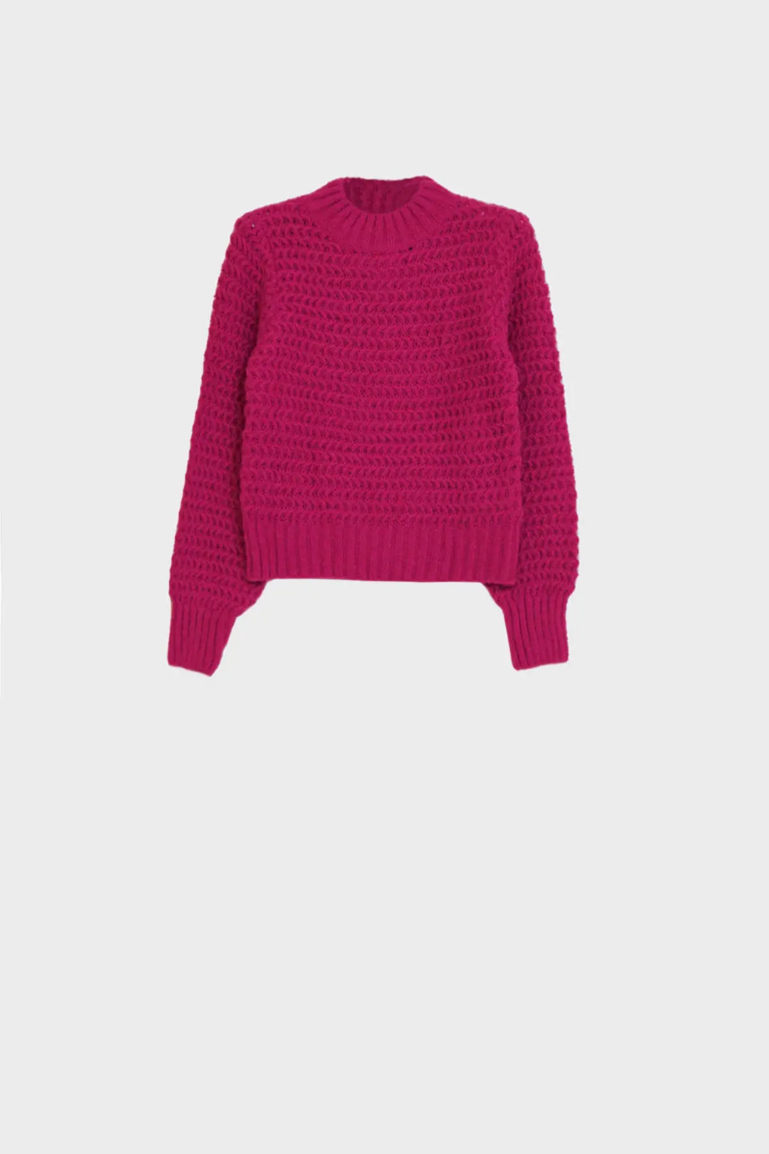 Waffle Knit Relaxed jumper With High Neck in Red - FUCHSIA / ONE - Sweaters