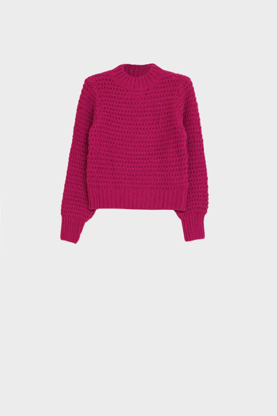 Waffle Knit Relaxed jumper With High Neck in Red - FUCHSIA / ONE - Sweaters