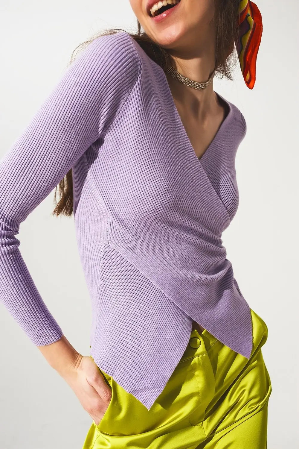 Purple ribbed v neck sweater - Sweaters