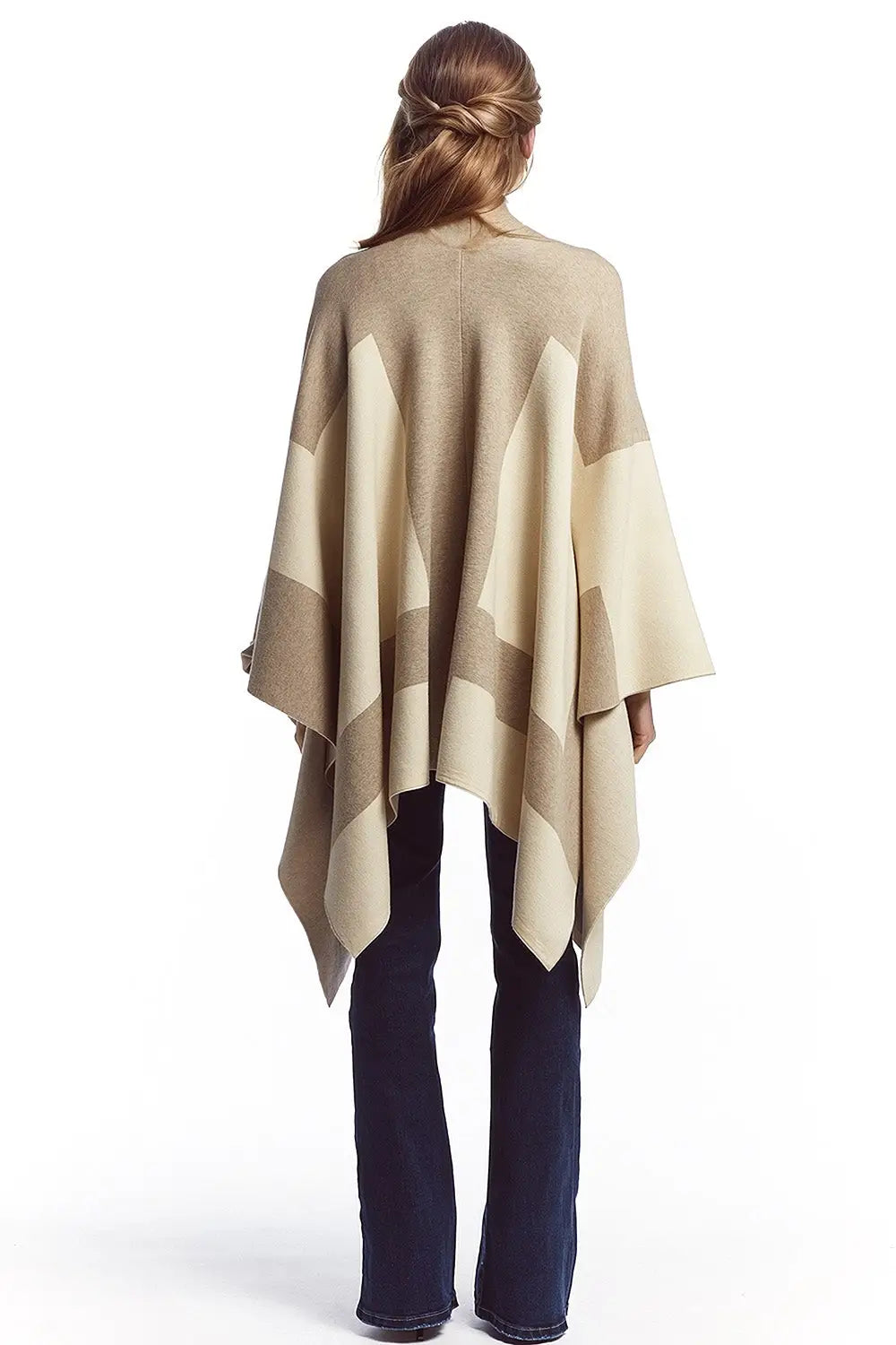 Asymmetrical poncho in light and dark brown - BEIGE / ONE - Jackets Cardigans