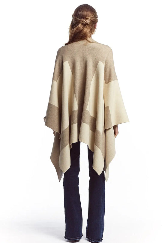 Asymmetrical poncho in light and dark brown - BEIGE / ONE - Jackets Cardigans