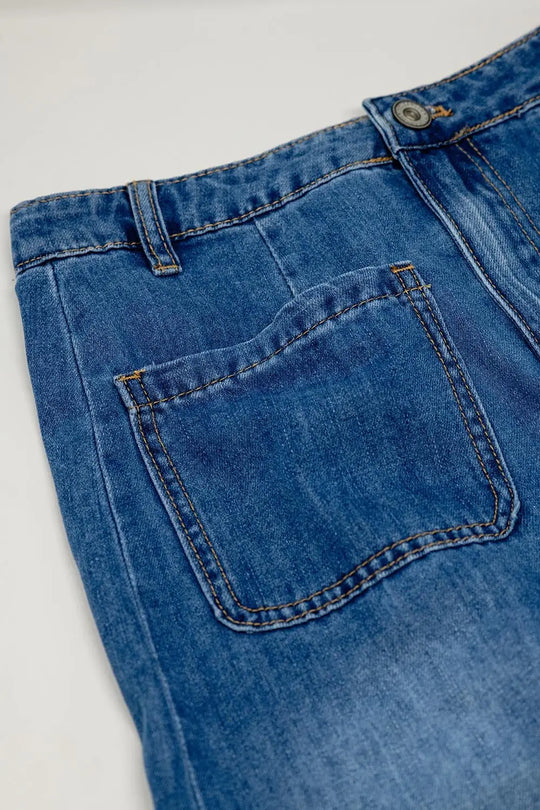 Midi denim skirt with front pockets - Skirts