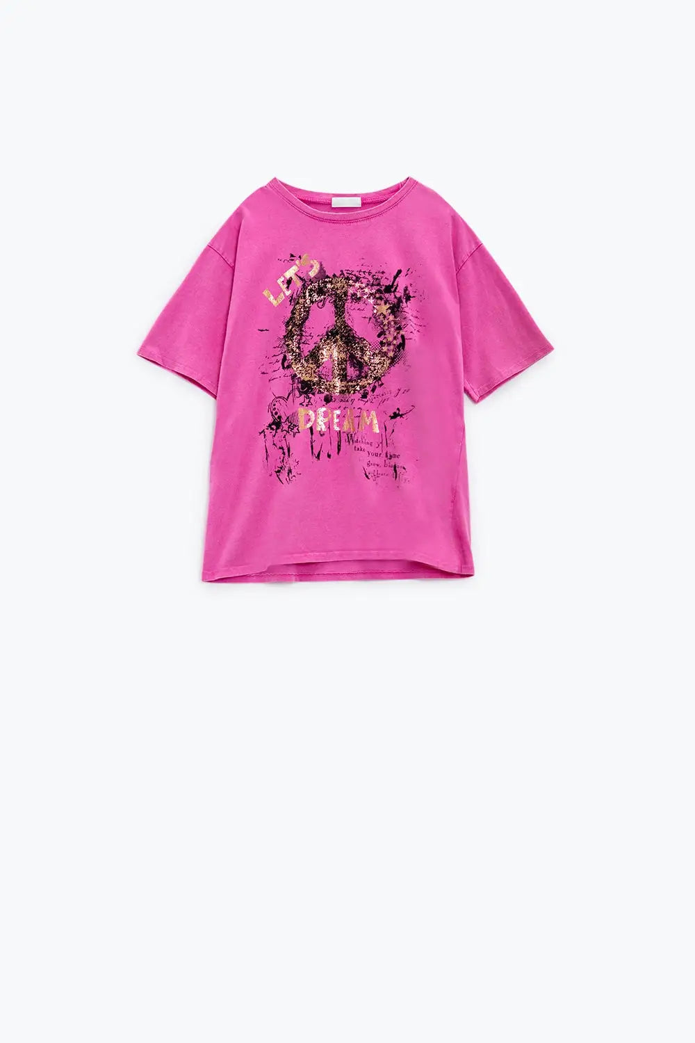 Short Sleeve T-shirt With Graphic Peace Sign Design At The Front In Fuchsia - PINK / ONE - T-Shirts