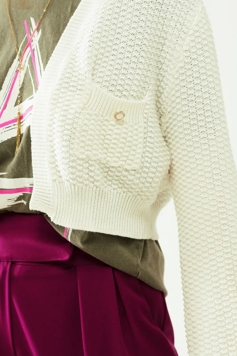 White long sleeve cardigan with button closure and front pockets - Cardigans