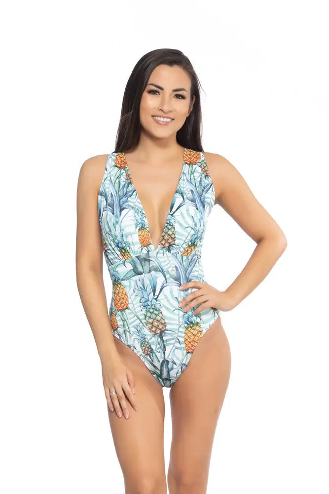 PINEAPPLE V NECK FRONT ONE PIECE SWIMSUIT - S - One Piece