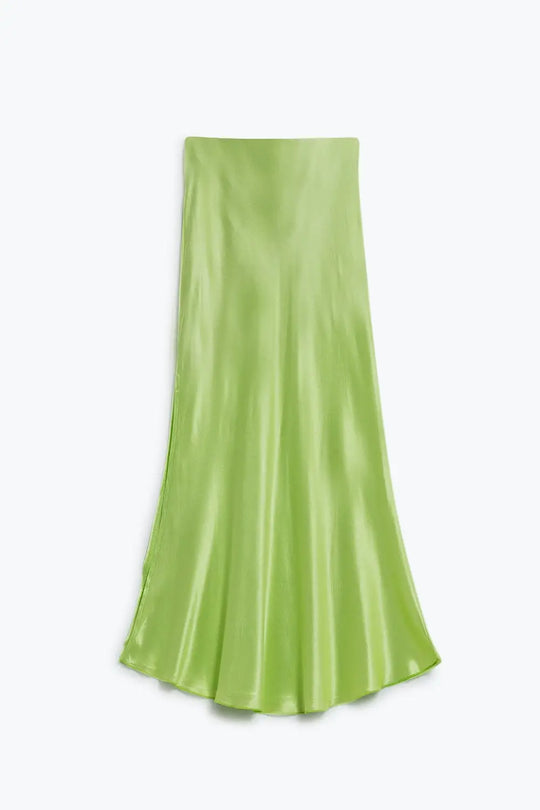 Lime maxi silk skirt with side slit - Skirts