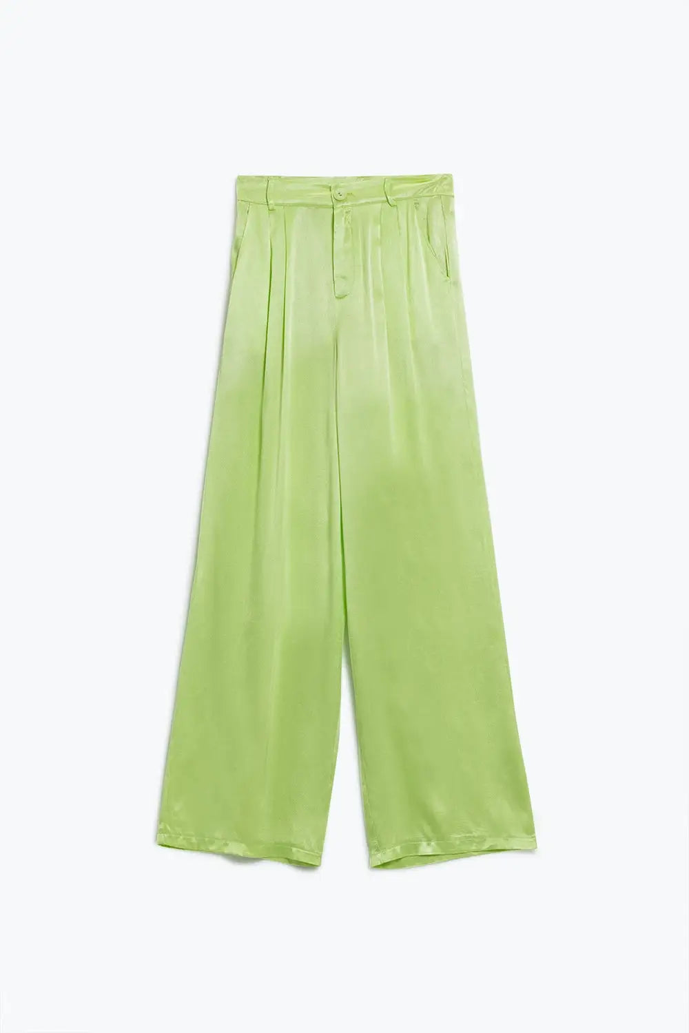 Lime Flared satin Pants With Pockets - Pants