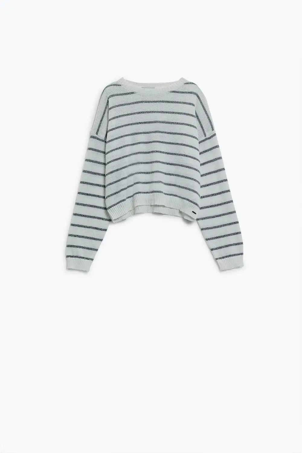 Sweater With Drop Shoulders in White with Grey Stripes - Sweaters