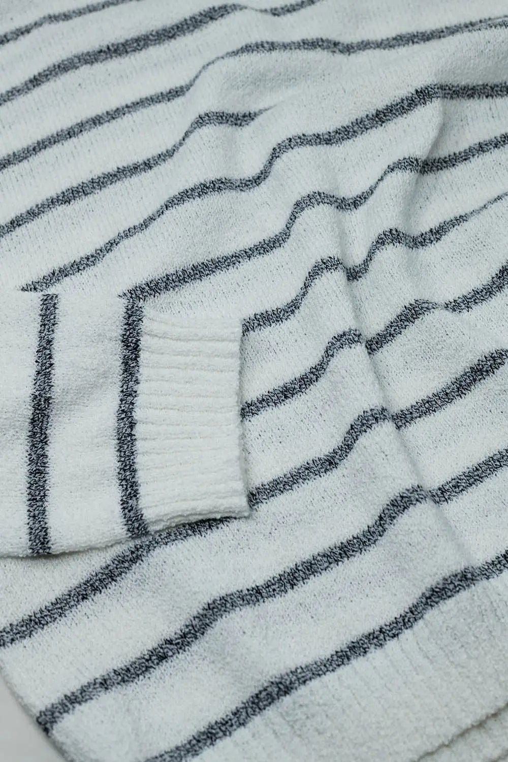 Sweater With Drop Shoulders in White with Grey Stripes - Sweaters