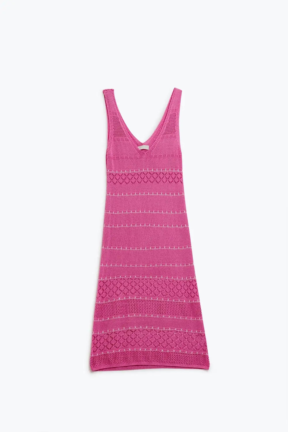 Fuchsia Midi Sleeveless Dress With V-neck and Crochet Design - PINK / ONE - Dresses