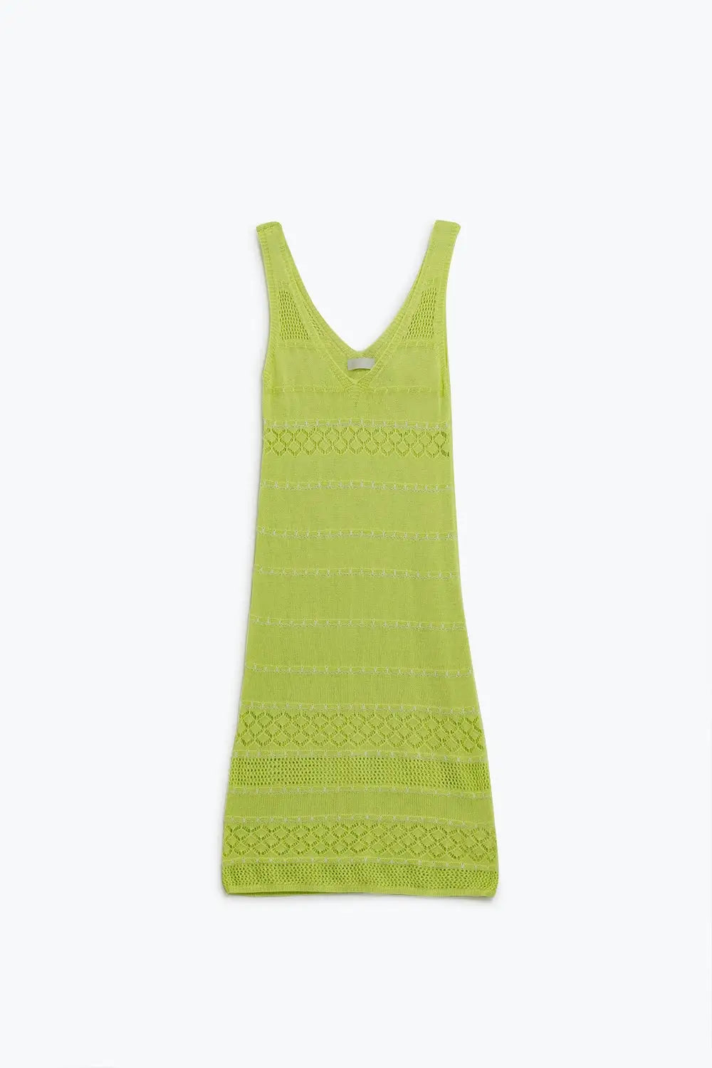 Lime midi sleeveless dress with v-neck and crochet design - YELLOW / ONE - Dresses