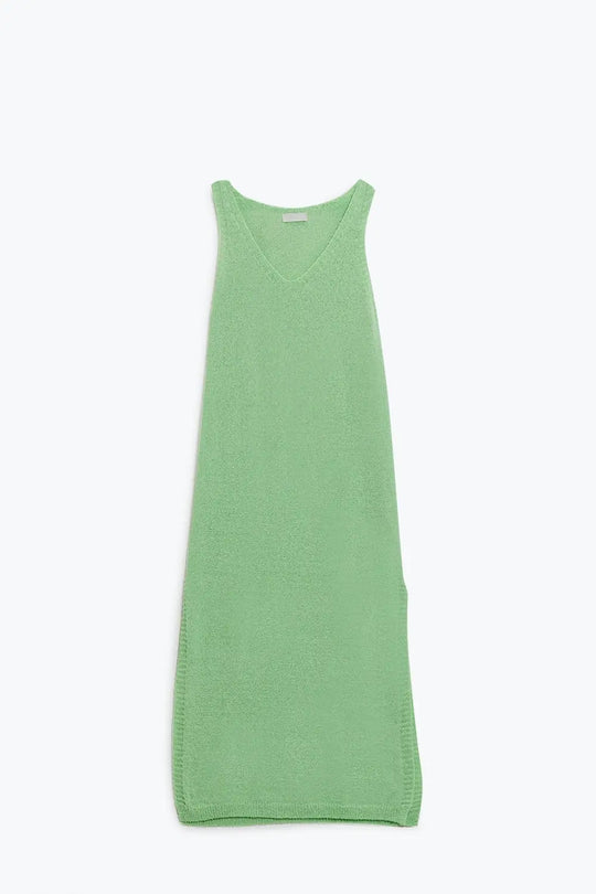 Sleeveless knitted Maxi Green Dress With Side Slit - GREEN / ONE - Dresses