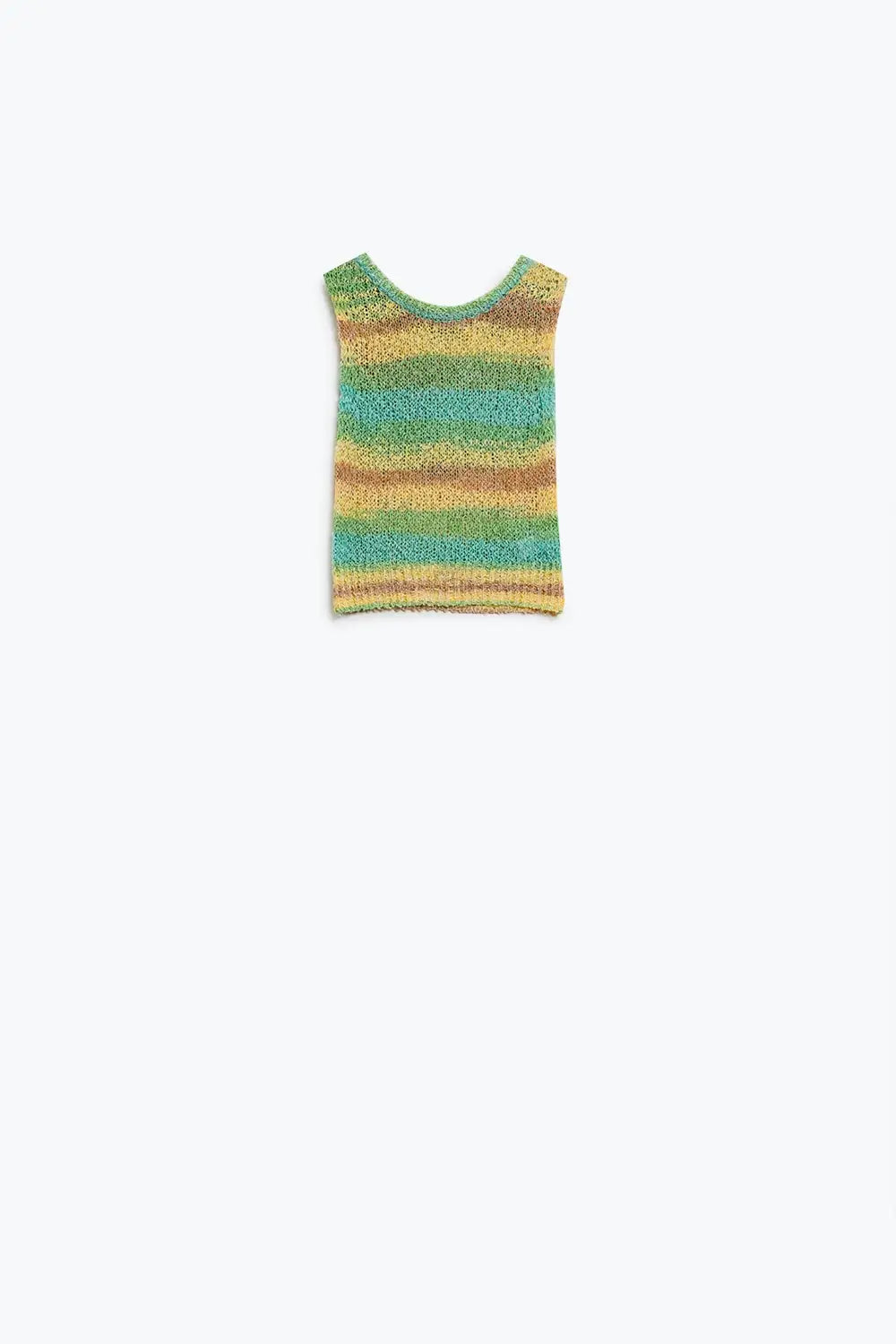 Knitted Multicolor Sleeveless Sweater With Stripes and Crew Neckline - GREEN / ONE - Sweaters